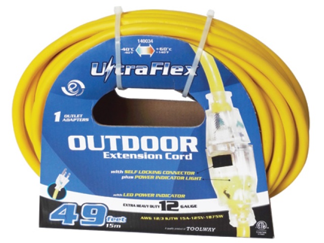 Extension Cord SJTW 12/3 50 ft 1 locking outlet lighted