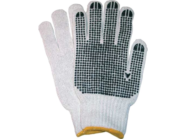 Glove knitted cotton blk dots yellow doz M
