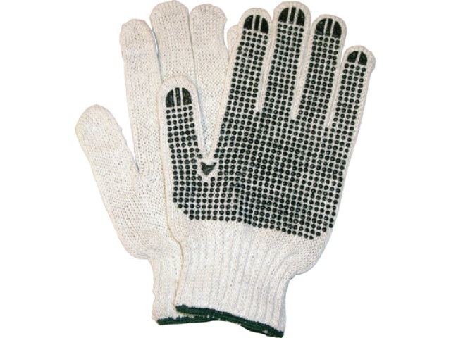 Gloves knitted cotton blk dot green [LRG] doz sub105551