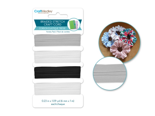 Craft Medley: 6mm X 4m Braided Stretch Craft Cord (4x1m) B) Classic