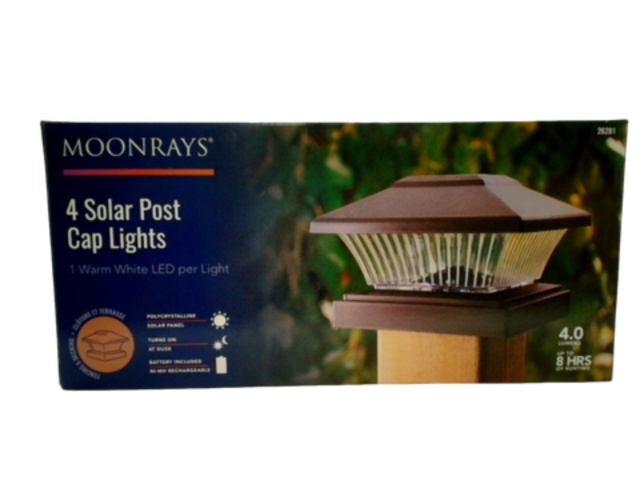 Solar Post Cap Lights 4pk. 4 Lumens Warm White LED Moonrays