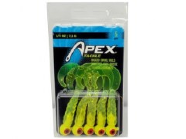 Rigged Swirl Tails 5pk. 1/4oz. Chartreuse Glitter Apex Tackle