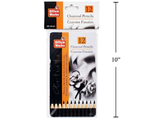 pencils charcoal 12 pack in tin case