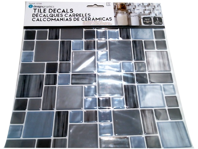 Wall Decal Multi Square Gloss Tile Grey/Blue Mottled 10 x 10\