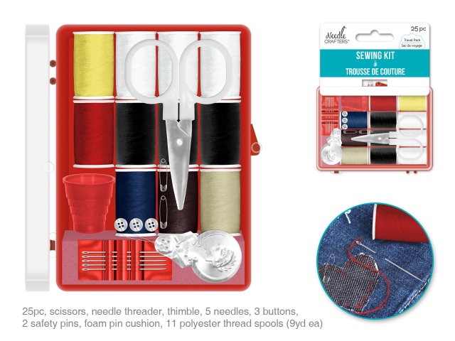 Sewing Kit Compact in Travel Case 25pc Needlecrafters
