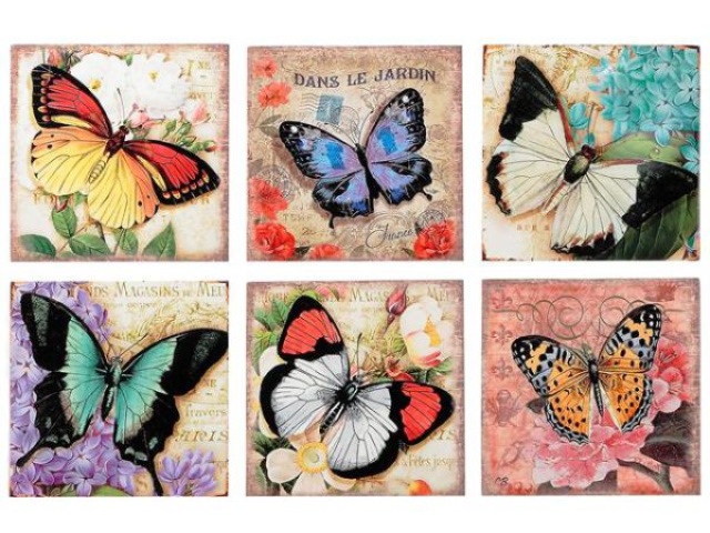 Ceramic Trivet 8 Square Butterfly 8 X 8\
