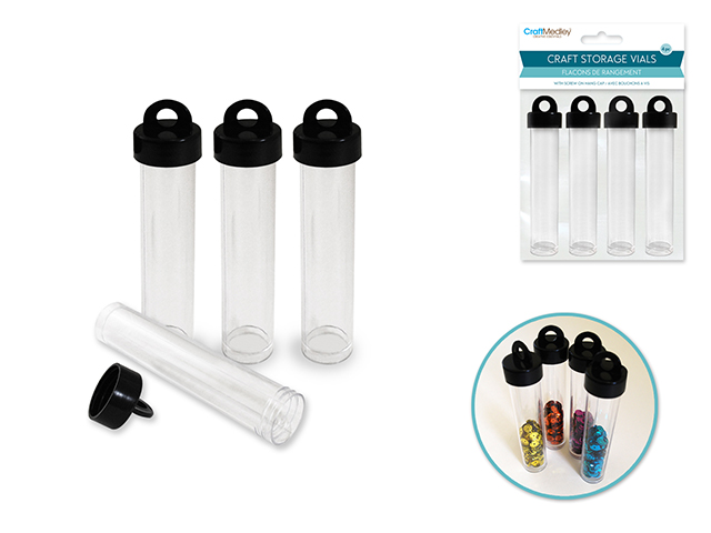 Craft/Bead Storage 4pk 4 Round Tube Vials w/Screw Hang Cap\