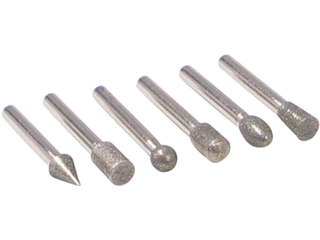 Diamond piont set 6pc 1/4 shank for use on ceramic, glass, jade, steel to engrave, carve, finish