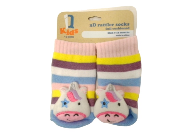3D Rattler Baby Socks Unicorn Full Cushioned 0-12 Months IQ Kids (Or 3/$9.99)