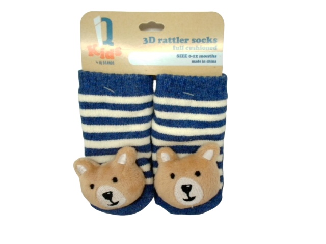 3D Rattler Baby Socks Bear Full Cushioned 0-12 Months IQ Kids (Or 3/$9.99)