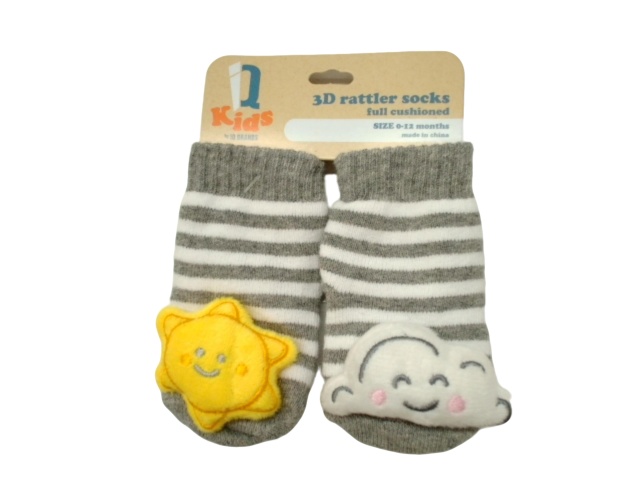 3D Rattler Baby Socks Sun/Cloud Full Cushioned 0-12 Months IQ Kids (Or 3/$9.99)