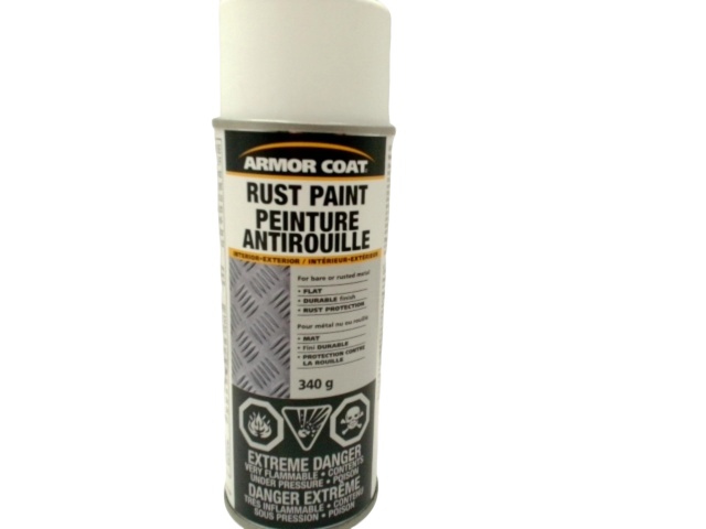 Rust Spray Paint Flat White 340g. Interior Exterior Armor Coat