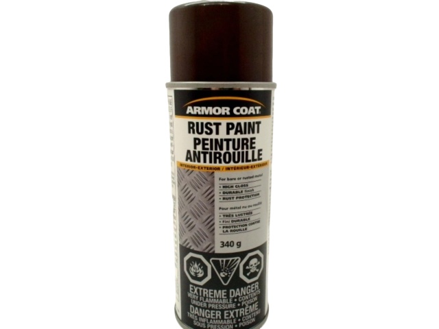 Rust Spray Paint High Gloss Brown 340g. Interior Exterior Armor Coat