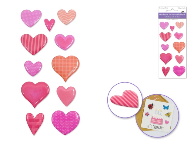 Handmade Sticker: 3d Resin Themed Elements E) Patterned Hearts
